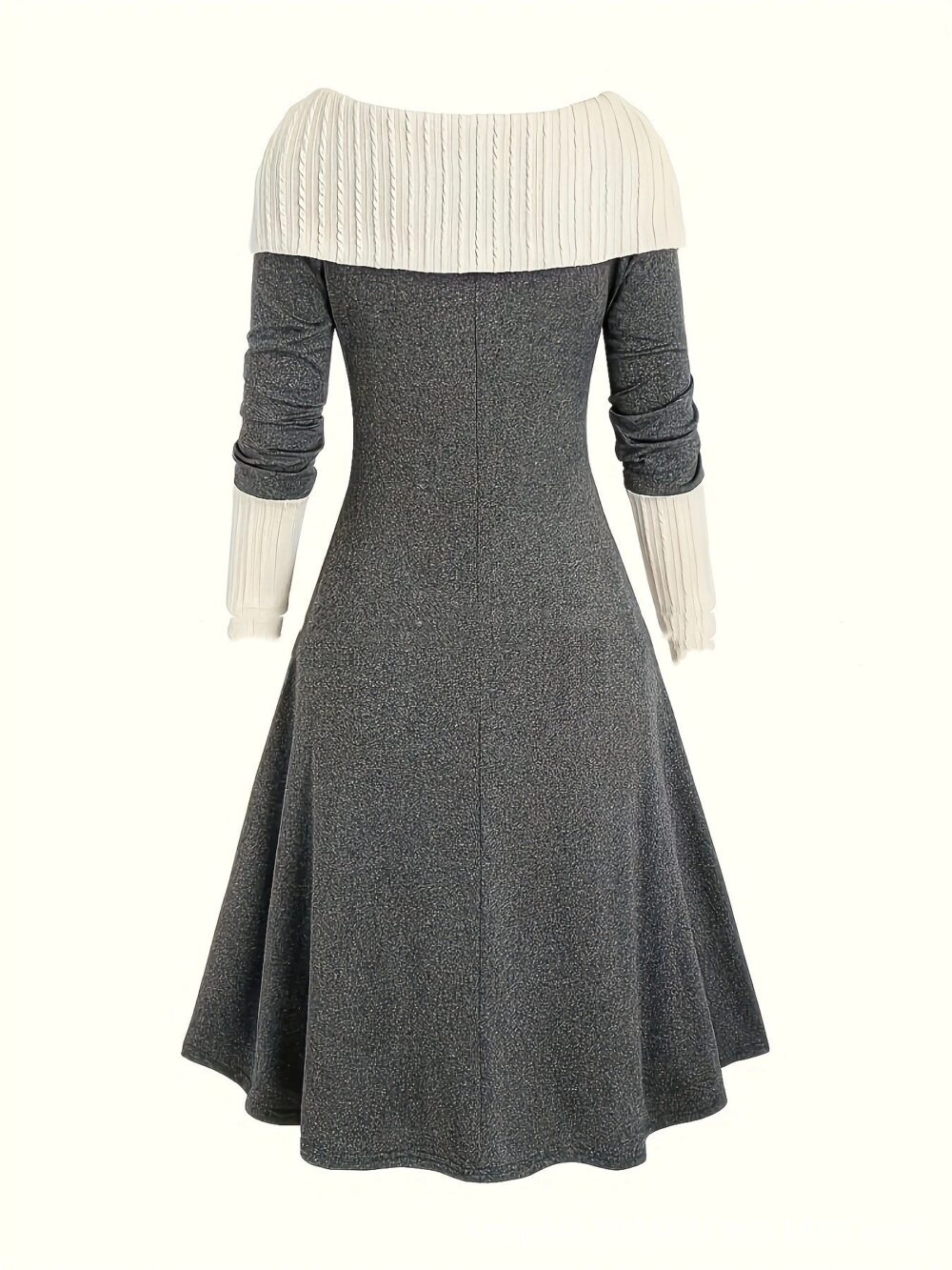 Color contrast medieval aesthetic dress, gray and cream knit dress with sleeves.