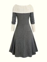 Color contrast medieval aesthetic dress, gray and cream knit dress with sleeves.