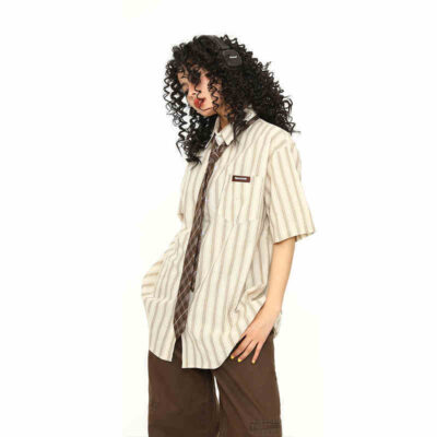 Vintage Striped Short Sleeve Shirt - Preppy Aesthetic