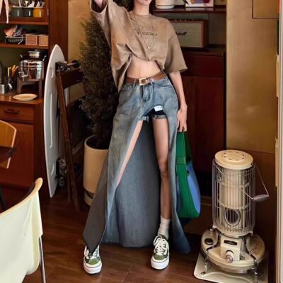 Gradient Cut Out Long Skirt - Y2K Aesthetic