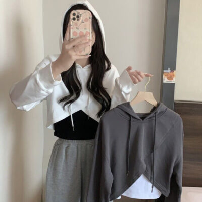 Irregular Hooded Top - Korean Aesthetic
