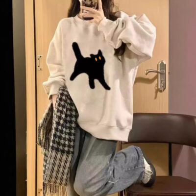 Oversize Round Neck Sweater - Scaredy Cat Edition