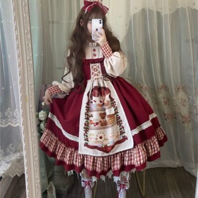 Red Cape Puffy Dress - Classic Lolita Aesthetic