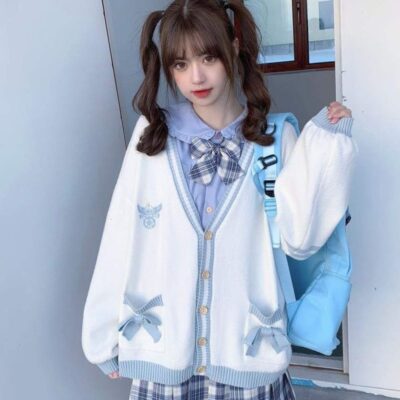 Japanese Style Bowed Cardigan Set - Soft Girl Aesthetic