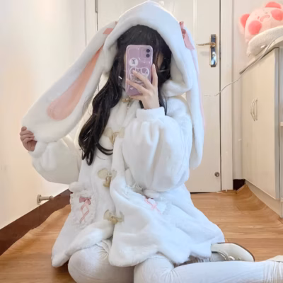 Fluffy Rabbit Ears Hoodie - Kawaii Clothes