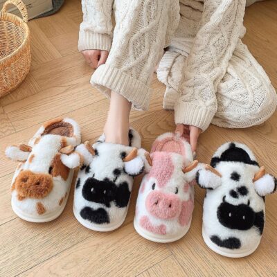 Fluffy Cow Slippers - Kawaii Home
