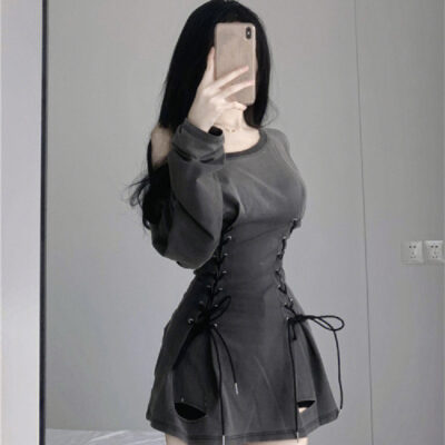 Off-shoulder Slim Fit Corset Dress - Grunge Aesthetic