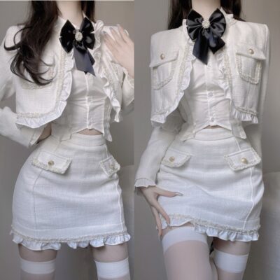 Ruffled Top and Skirt Set - Soft Preppy Aesthetic