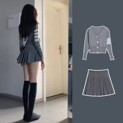 Matching Sweater Skirt Grey Set - Korean Aesthetic