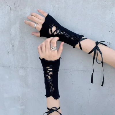 Laced Fishnet Gloves - Gothic Aesthetic