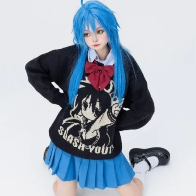 Black Lucky Star Pullover Sweater - Animecore Aesthetic