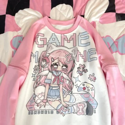 Printed Pink Kawaii T-Shirt - Cutecore Aesthetic