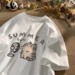 White kawaii cat shirt with 'SUMMER' and a fan design.
