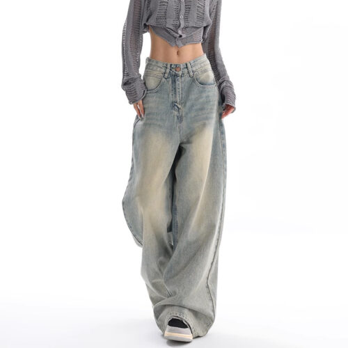 Retro Denim Loose Pants - Grunge Aesthetic