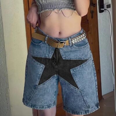 Loose Star Denim Shorts - Y2K Aesthetic