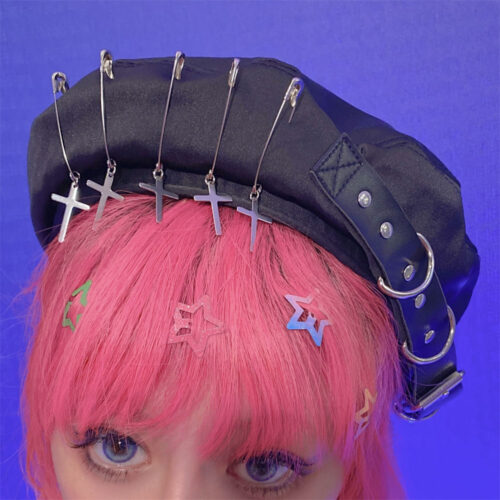 Vegan-Leather Black Beret - Gothic Aesthetic