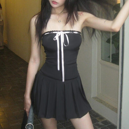 Single Piece Bow Tie Black Dress - Coquette Aesthetic