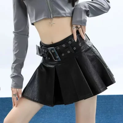 Vegan Leather Black Punk Skirt - Gothic Aesthetic