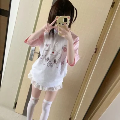 Neko Nurse Pink T-Shirt - Cutecore Aesthetic
