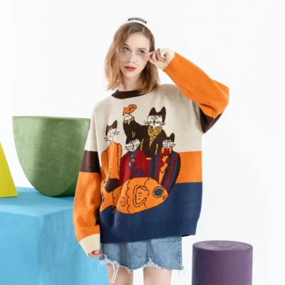 Cat Reunion Sweater - Retro Aesthetic