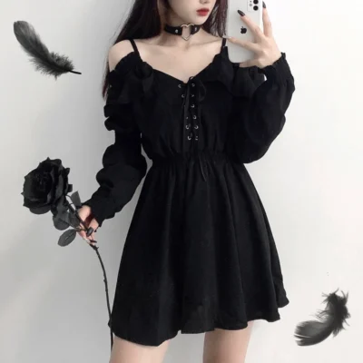Solid Black Dress - Gothic Aesthetic