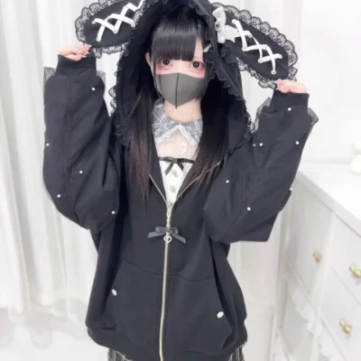 Rabbit Eared Cardigan Hoodie - Cutecore Aesthetic