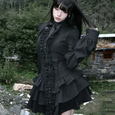 Black Laced Short Dress - Gothic Aesthetic