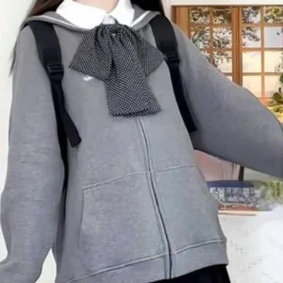 Sailor Collar Gray Jacket - Japanese Streetwear