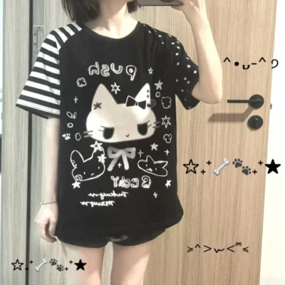 Cute Black & White Tees - Goth Punk Aesthetic