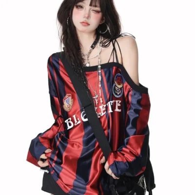 Off Shoulder Sport Sweatshirt - Coquette Aesthetic