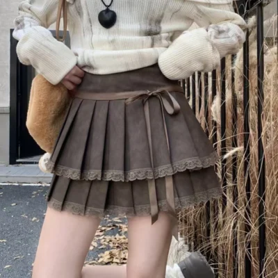 Laced Pleated Skirt - Korean Aesthetic