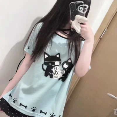 Off-Shoulder Black Cat T-Shirt