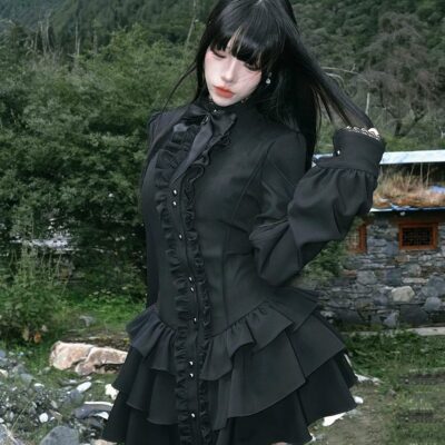 Black Laced Short Dress - Gothic Aesthetic