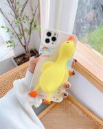 Kawaii duck iphone case featuring a 3D duck design on a white phone case.