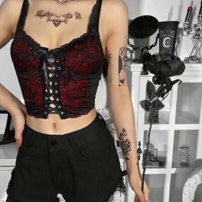 Laced Wine Vest - Gothic Aesthetic