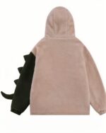 Harajuku dino hoodie back view: fluffy cashmere with dinosaur applique.
