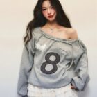 Off Shoulder Gray Sweathirt - Coquette Aesthetic word2