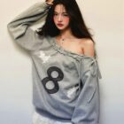 Off Shoulder Gray Sweathirt - Coquette Aesthetic word2