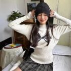 Bowknot Print Sweater - Korean Aesthetic word3