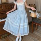 Lace Bow Long Dress - Cottagecore Aesthetic word3