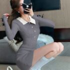 Korean-Style Knitted Dress - Vintage Aesthetic word3
