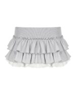 High Waist Princess Skirt - Y2K Aesthetic, layered ruffled grey skirt with lace trim.