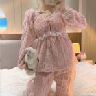 Flannel Lace Court Pajamas - Comfy Aesthetic word3