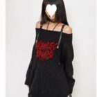 Off-shoulder Sweater - Gothic Aesthetic word2