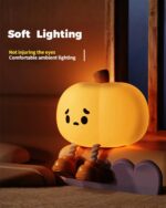 A cute, glowing pumpkin night light, the Pumpkin Night Silicone Lamp, emits soft, comfortable lighting.