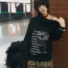 Off Shoulder Dark Pullover Sweater - Grunge Aesthetic word2