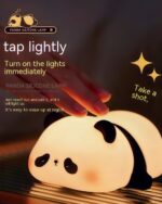 Cute panda night lamp silicone lamp, illuminated for soft ambient light.