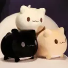 A set of round neko plushies in black, beige, and white. These round neko plushies are soft and cute.