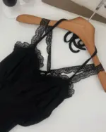 Black lace crop top from the dark gyaru set, Gothic Lolita aesthetic.