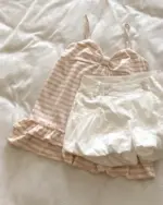 Japanese-Style Tank Top - Soft Girl Aesthetic set with striped top and puffy shorts.